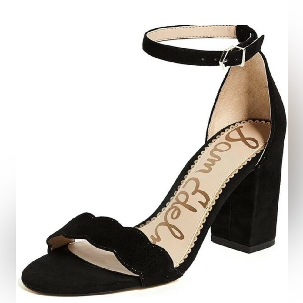 Sam Edelman 🖤 Odilla Scalloped Suede ankle strap heels pumps black size 10
